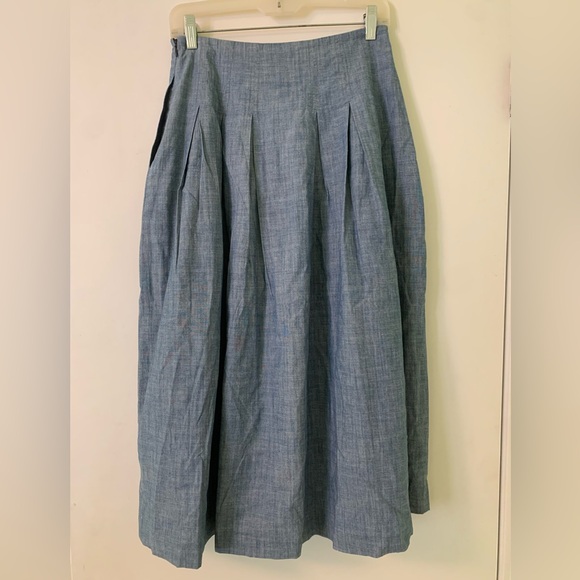 Boden Chambray Blue Midi Skirt Size 4 - Picture 2 of 4